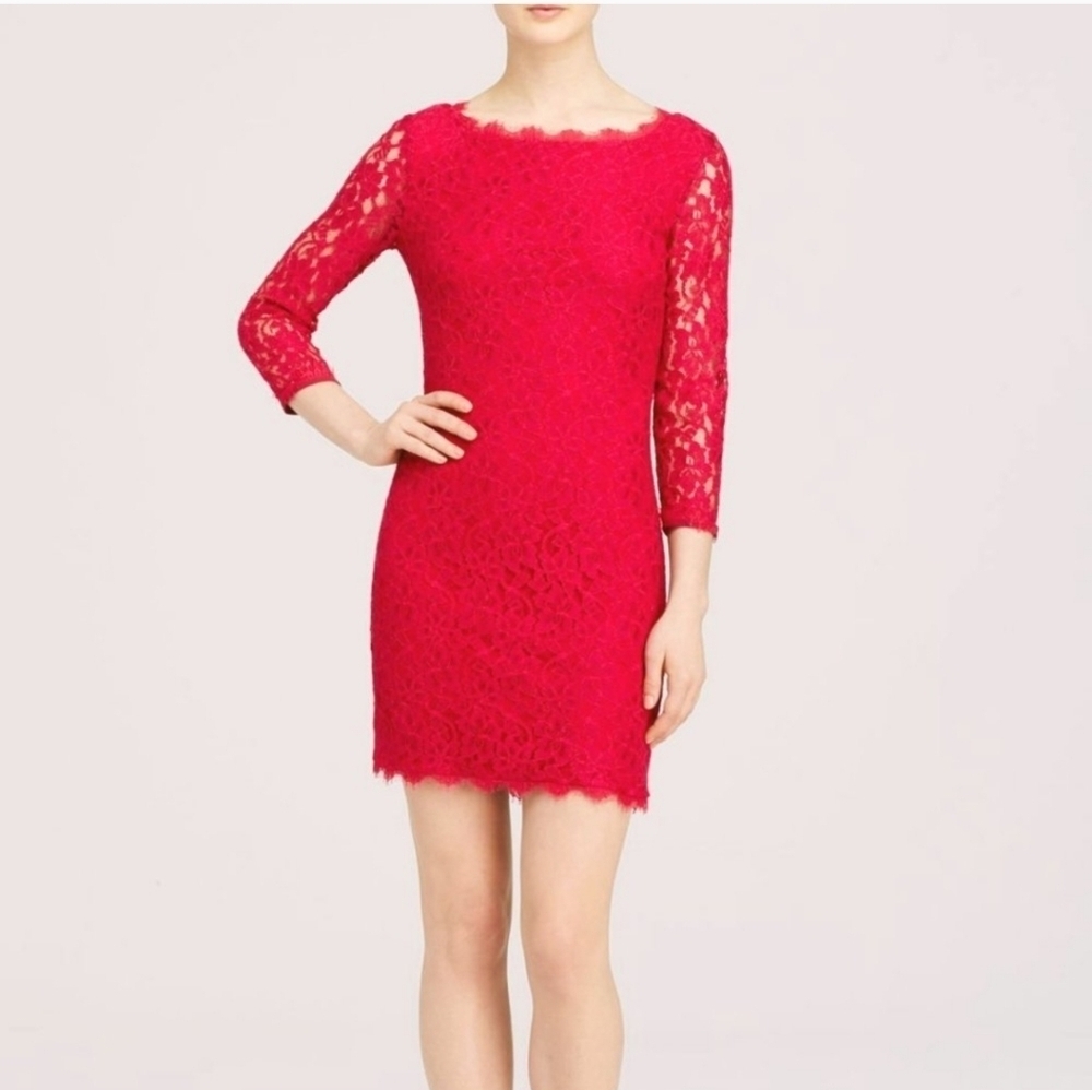 NWT Diane Von Furstenberg DVF Red Lace Zarita Dress Size 10